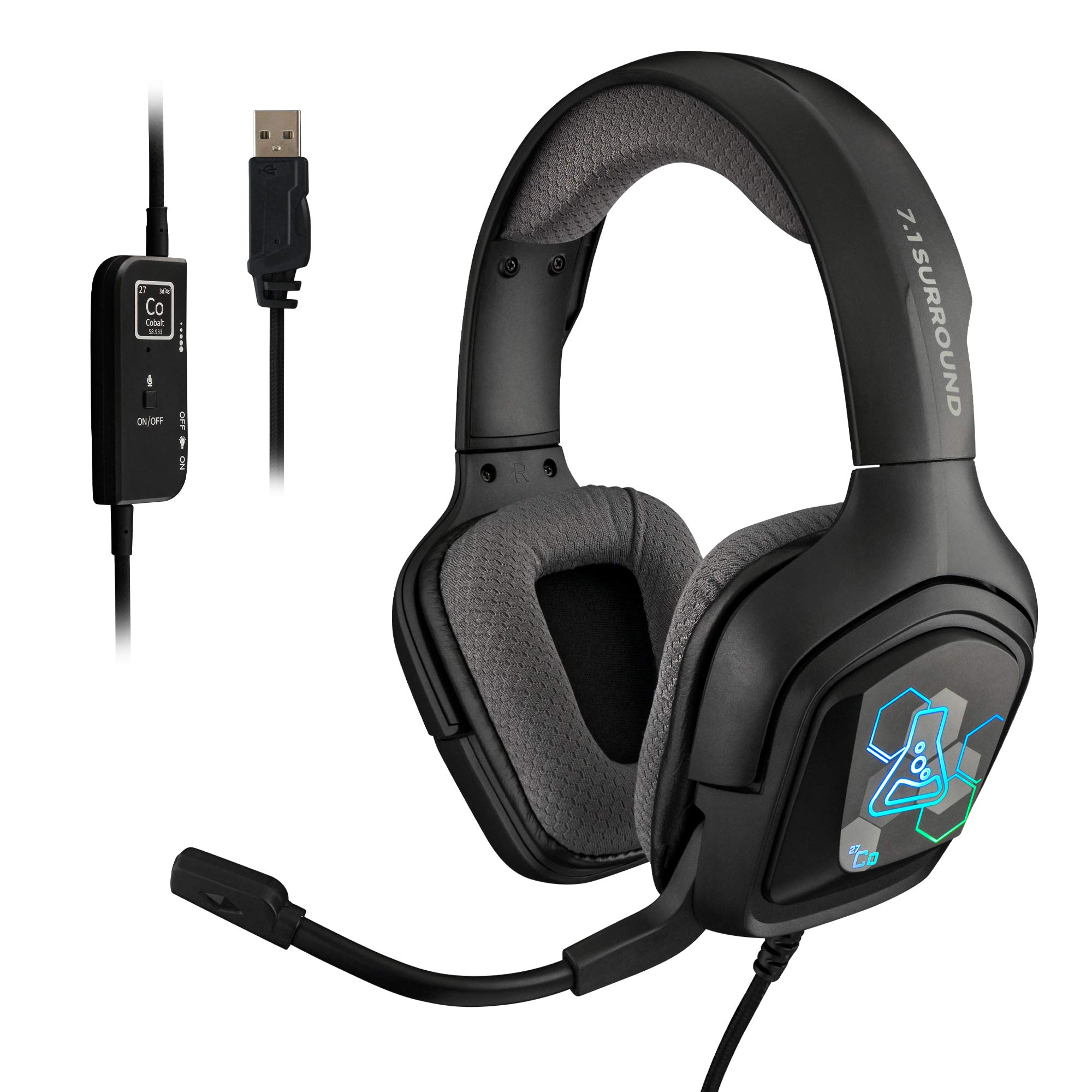 G-LAB Korp COBALT 7.1 Surround Sound Gaming Headset Audio Gaming Headset, RGB Backlight, Flexible, Lightweight and Comfortable Microphone, Compatible with PC & PS4 & PS5 Black