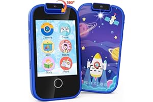 UCIDCI Kids Smartphone Toys Gifts for Boys Ages 3-7, Touchscreen Fake Phone Music Games Player with 180° Rotatable Camera, Pretend Play Learning Toys Birthday for 3 4 5 6 7 8 Boy