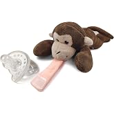 Pepe n Tito Monkey Pacifier Holder with Stuffed Animal - Washable Silicone | Ages 0&ndash;24M, BPA-Free Binky Holder, Detachable Pacifier Clip. Teether Toy, Newborn Essential, Baby Gift, Unisex