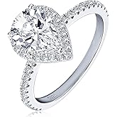 EONFUN 2CT Vintage Halo Moissanite Engagement Ring for Women D Color VVS1 Pear Shaped Wedding Rings Sterling Silver Promise Anniversary Ring