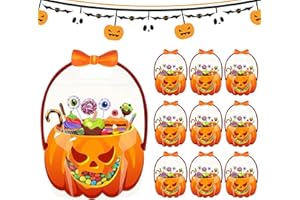 Halloween Candy Bag,10 Piece Clear Pumpkin Sealing Pouches with Handles - Bucket Decoration Scary Pouches for Fall Snacks Toy