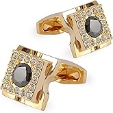 Sogee 18K Gold Plated Black Crystal Cufflinks for Men Square Elegant Mens Cuff Links for Business Wedding Party Unique Gift