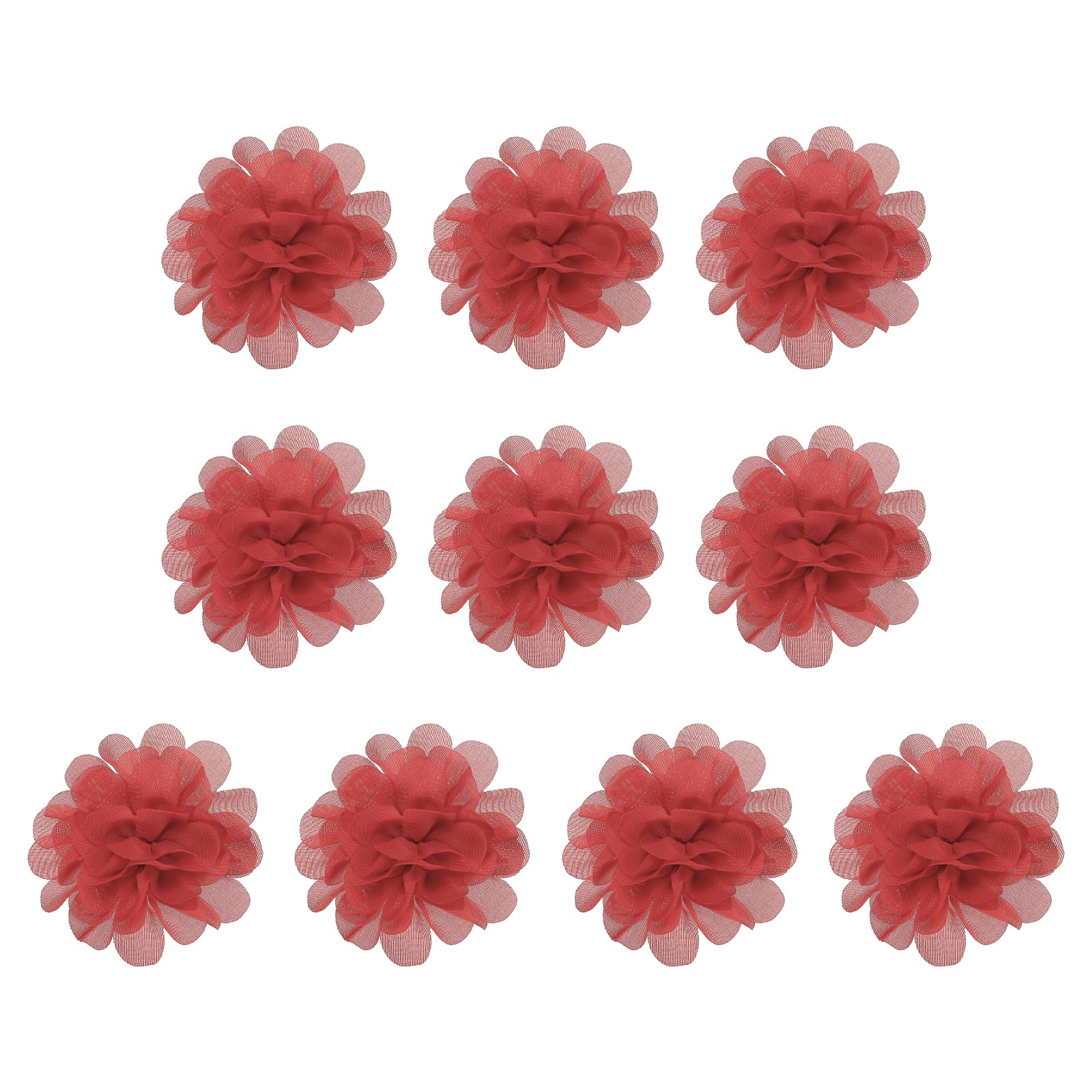 PATIKIL 2.8" Chiffon Flowers, 10 Pcs Mesh Fabric Flowers Sewing Fabric Appliques Headband Embellishments for DIY Craft Wedding Decor, Dark Coral