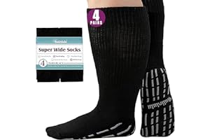 Bulinlulu Extra Width Socks for Swollen Feet-4 Pairs Hospital Grip Socks,Bariatric Socks,Diabetic Socks for Women Men 13-15