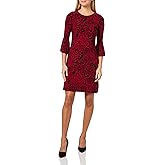 Tommy Hilfiger Womens 3/4 Bell Sleeve Jewel Neck Sheath Mini Dress