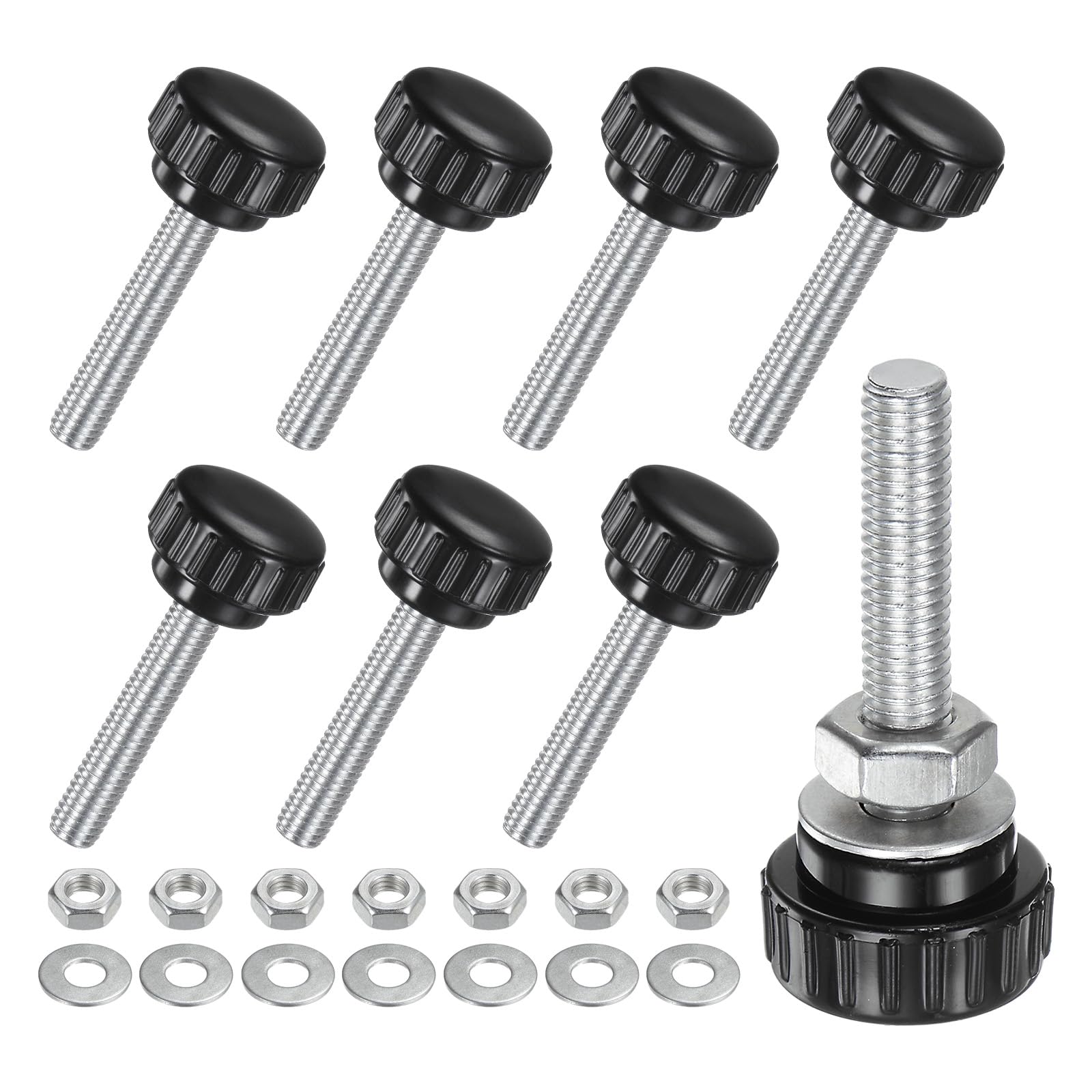 M METERXITY 8-Set Knurled Clamping Knobs, M8x35mm Male Thread Knurled Thumbscrew W Nuts & Washers Carbon Steel Screw on Knobs Grips for Machinery/Electronic/Furniture [Black]