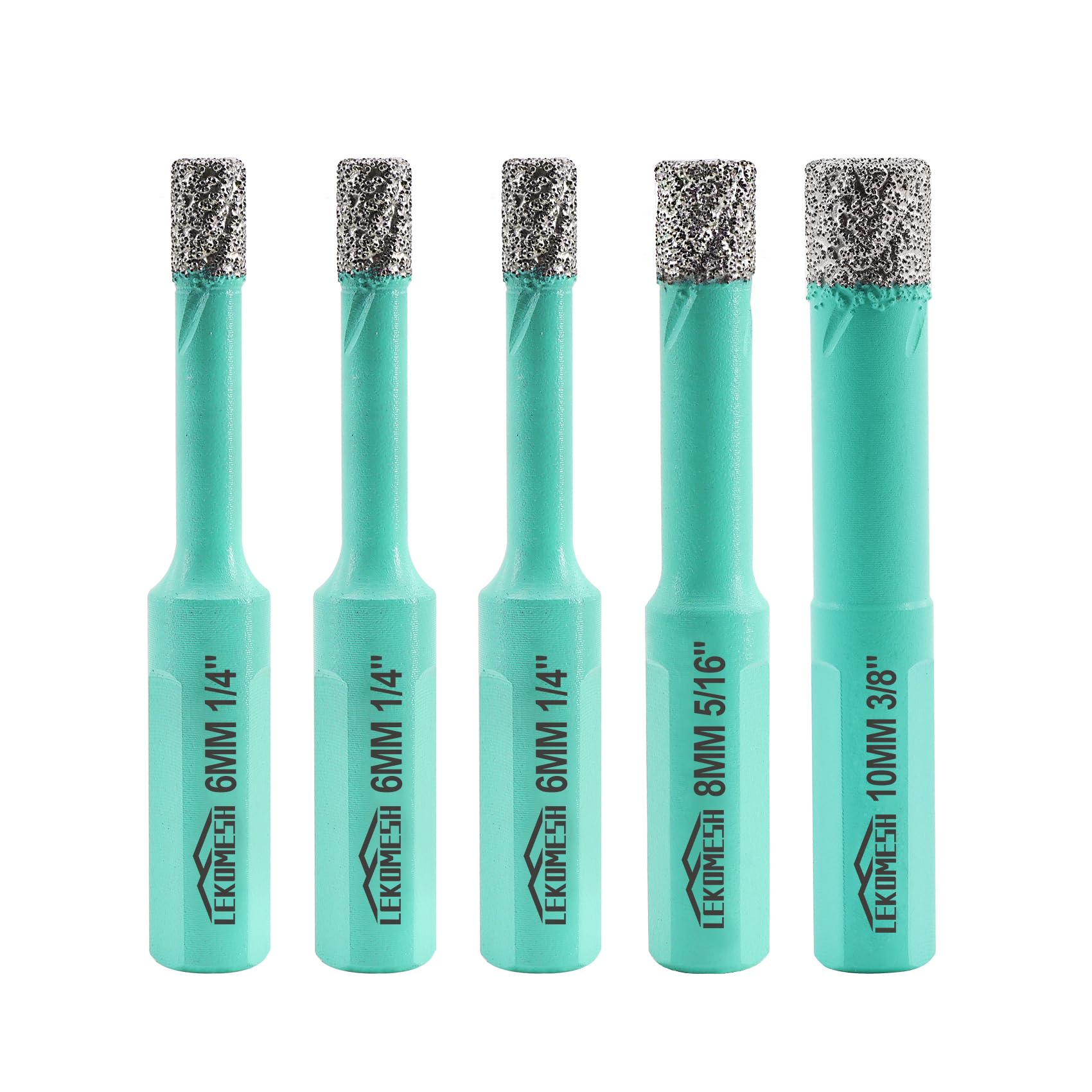 LEKOMESH Diamond Drill Bit Kit - 5pcs 6/6/6/8/10MM Diamond Hole Saw with Triangle Shank for Porcelain Tile Drill Bits for Ceramic Porcelain Tile Marble Granite Artificial Stone Quartz,Vacuum Brazed — image 1
