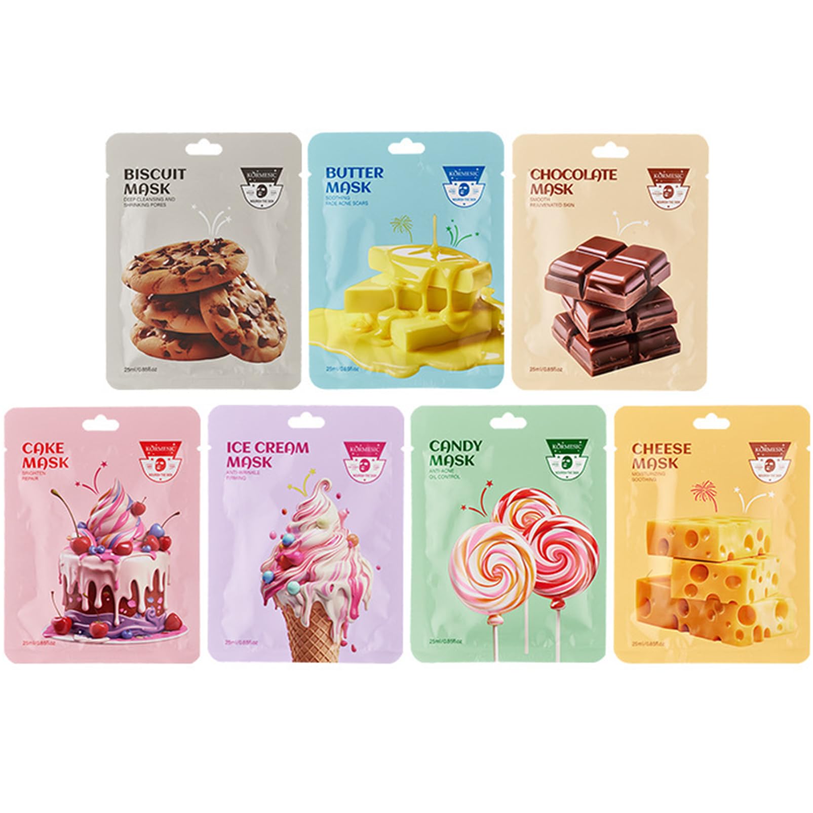 7 PCS Face Masks, Lovely Face Mask Set, Sheet Mask for Improving Skin Tone, Hydrating Facial Mask, Face Masks Skincare for Youth, Face Mask Gift Sets