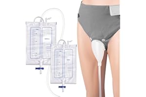 YOOGUSTO Wearable Urine Collection Set with 2 Drainage Bags (1000ml/2000ml), Reusable Silicone Urine 1.2M Catheter Bag for Elderly Men Grey