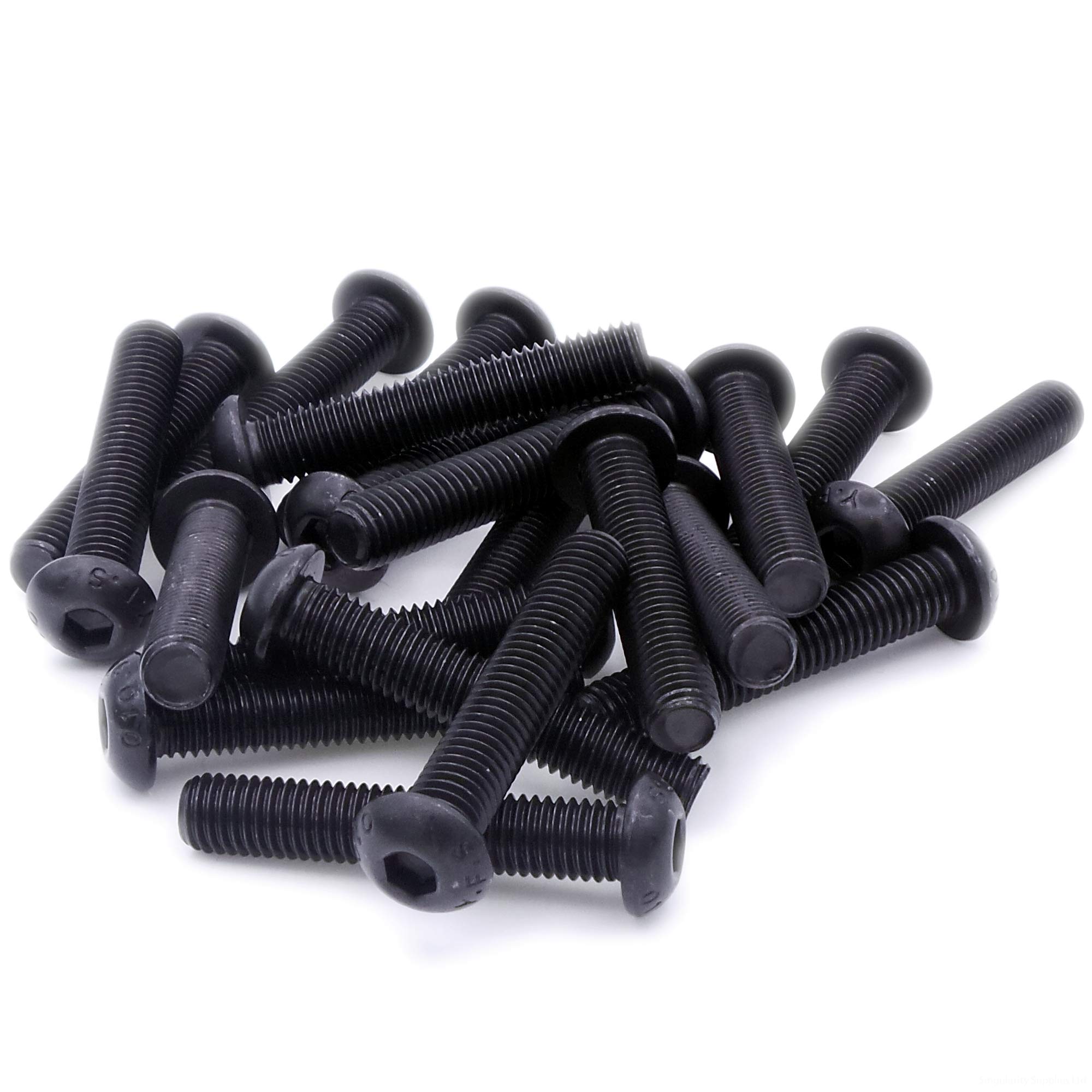 M3 (3mm x 12mm) Hex Socket Button Machine Screw (Bolt) - Black Steel (Pack of 20)