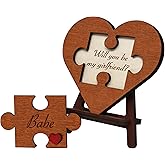 Will You Be My Girlfriend - Unique Be My Girlfriend Proposal Card Ideas, Engraved Wood Heart Shaped Gift Puzzle Piece Sign with Hidden Message, Wooden Wall or Table Mounted Decor