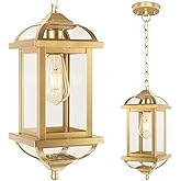 Roravilila Gold Outdoor Pendant Light for Porch Fully Enclosed, 16 Inch Large Exterior Hanging Light Aluminum Made Anti-Corro