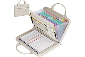 TAMFILE Fireproof Accordion File Organizer with Handle, 13 Pocket Expanding File Folder with Zipper & Labels, File Folder with 3 Ring Binder, Multi Pockets Paper Organizer Folder for Letter A4 Files (Beige)