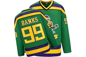 SHAJUNQI Mighty Ducks Jersey,96 Conway Jersey,99 Banks Jersey,Movie Ice Hockey Jersey,Broidery Letters and Numbers Green/White/Black