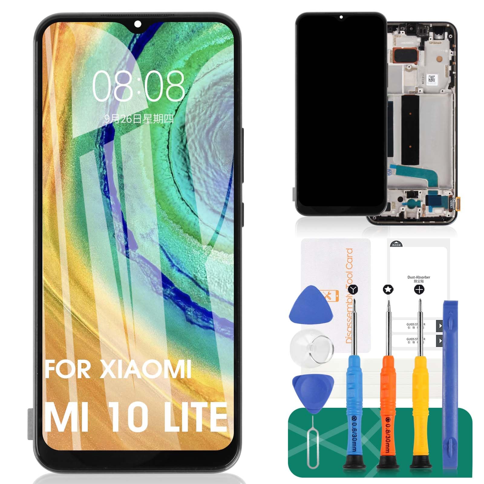 Incell for Xiaomi Mi 10 Lite 5G Screen Replacemnt for M2002J9G M2002J9S LCD Screen TFT Display for Xiaomi Mi 10 Lite 5G Touch Screen Digitizer Assembly with Frame Repair Kits