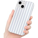 Compatible with iPhone 15 Case, with Aesthetics Striped Design Case for Women Girl, Cute Fashion Simple Soft TPU Slim Protection Phone Case for iPhone 15 6.1'' - Light Blue & White