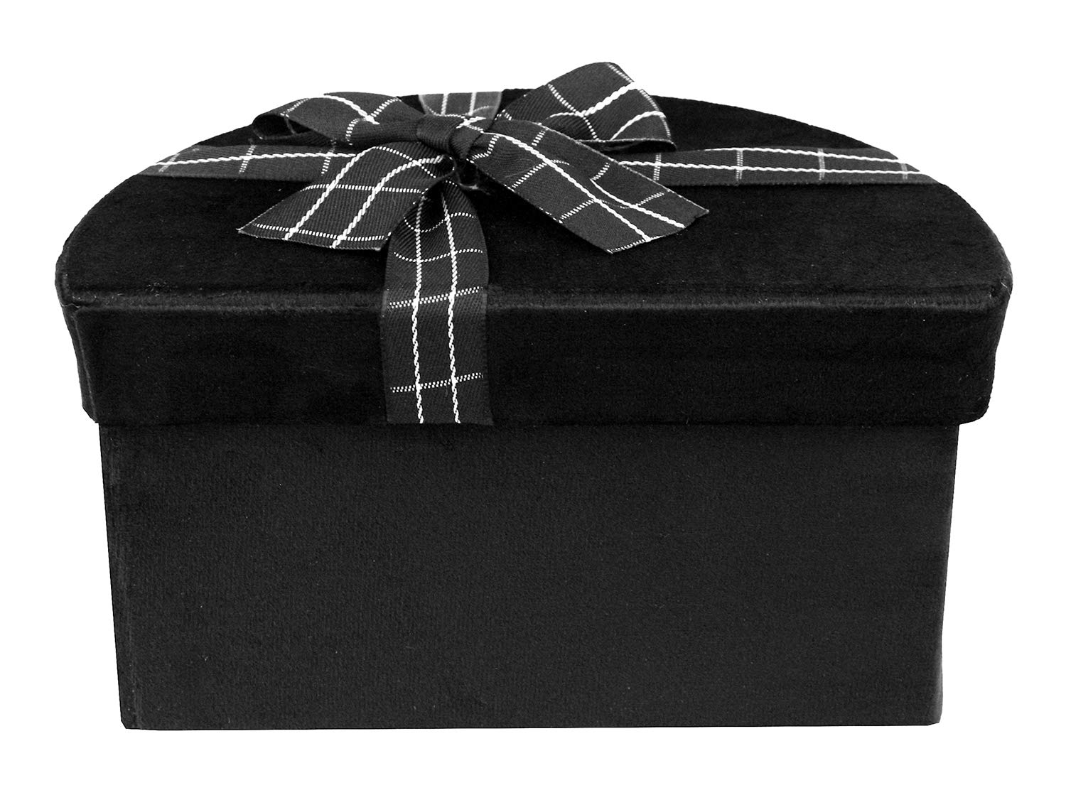 Emartbuy Rigid Luxury Semi Circle Shaped Presentation Velvet Gift Box, 17.5 cm x 10.5 cm x 9 cm, Black Gift Box with Black Interior and Striped Decorative Ribbon