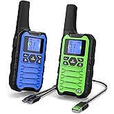Wishouse K15 Walkie Talkies Long Range for Adults, Rechargeable Two-Way Radios 2 Pack, 2W FRS, 22 Channels, USB-C, Flashlight, NOAA/SOS, Quick Pair, for Camping & Hunting, Emergency Use, Blue Green