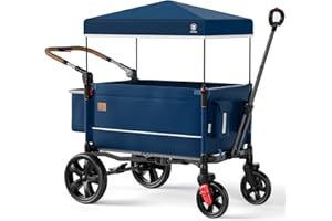 EVER ADVANCED Side-Unzip Wagon Stroller for 2 Kids, Push Pull Stroller with Adjustable Handle, Easy Access Zipper Door, 5-Point Harness Removable UV-Protection Canopy Shock-Absorbing Wheels, Blue