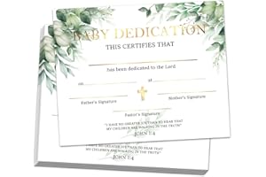 SHIEL-EVEN 25 Modern Gold Greenery Baby Dedication Certificate, Christening Baby Dedication, Church Baptism Gifts, 8x10 Inches - M385