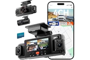 IIWEY N6 360° Dash Cam 4 Channel, 5.8GHz WiFi-6 (up to 20MB/s) with App, Free 128GB Card, FHD Front & Rear Side Dash Cam for 