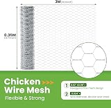 MAIYADUO Galvanized Chicken Wire Mesh 350mm x 3m Roll with Pliers & Gloves view 2