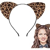 DERAYEE Leopard Cat Ears Headband for Women Girls, Soft Furry Cheetah Hairband for Halloween Party Cosplay