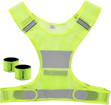 Kwmobile Kit Gilet Jaune Sécurité Gilet élastique 2x Bracelet Réfléchissant Fluo Haute Visibilité Nocturne Vélo Jogging Moto Enfant