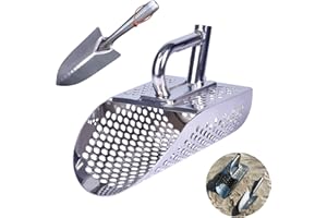 COMINCIA Sand Scoop with Shovel for Metal Detecting,Stainless Steel Metal Detector Beach Finds Scoop, Heavy Duty Metal Detector Accessories,Metal Detecting Digging Shovel Sand Sifting for Treasure Hunting