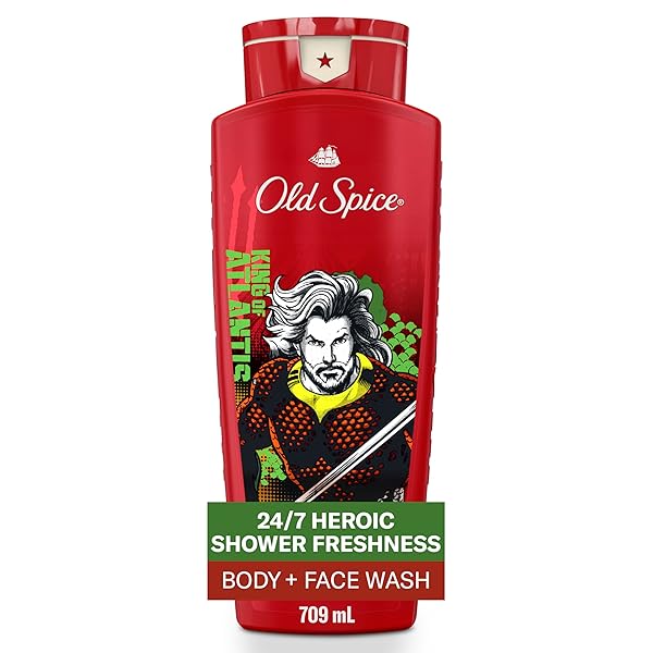 OLD SPICE BODY WASH FOR MEN, AQUAMAN: KING OF ATLANTIS, 3X DEFENSE, 24/7 SHOWER FRESH WITH LASTING SCENT, CLEANSING 2-IN-1 BODY & FACE WASH, SMELL LIKE A HERO, FRESH OCEAN AND SEASTORM SCENT, 24 OZ