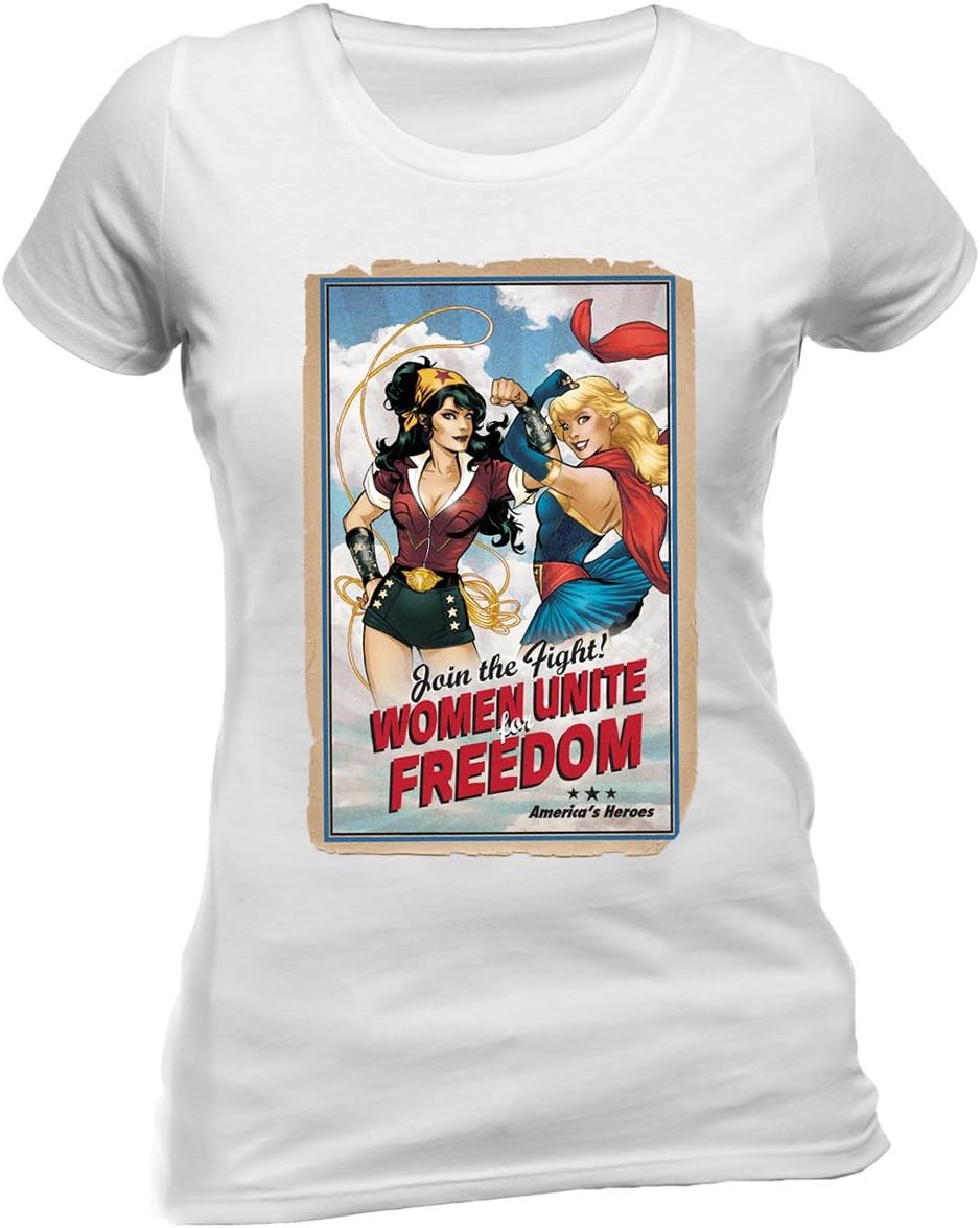 Official Licensed Merchandise DC Justice League Bombshells Wonder Woman Supergirl Unite Womens Fitted T-Shirt Tee