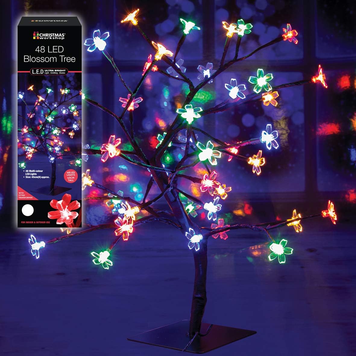 The Christmas Workshop 76430 45cm Blossom Tree / 48 Multi-Coloured Lights/Energy Efficient LEDs/Mains Operated/Steady On Light Pattern