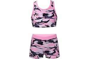 Moggemol Kids Tracksuits Activewear Crop Tank Top with Shorts Workout Sets for Girls Gymnastics Dancing Swimming
