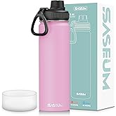SASEUM Sport Water Bottle 22oz Stainless Steel Double Wall Vacuum Thermal Mug with Leak Proof Spout Lids, Wide Mouth Metal Insulated Water Jug for Gym and Travel（Pink）