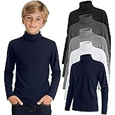 LessonZoo 5 Pack Boys Turtleneck Tops, Kids Long Sleeve T Shirts Turtle Neck Pullover Shirts Solid Color Warm Tees