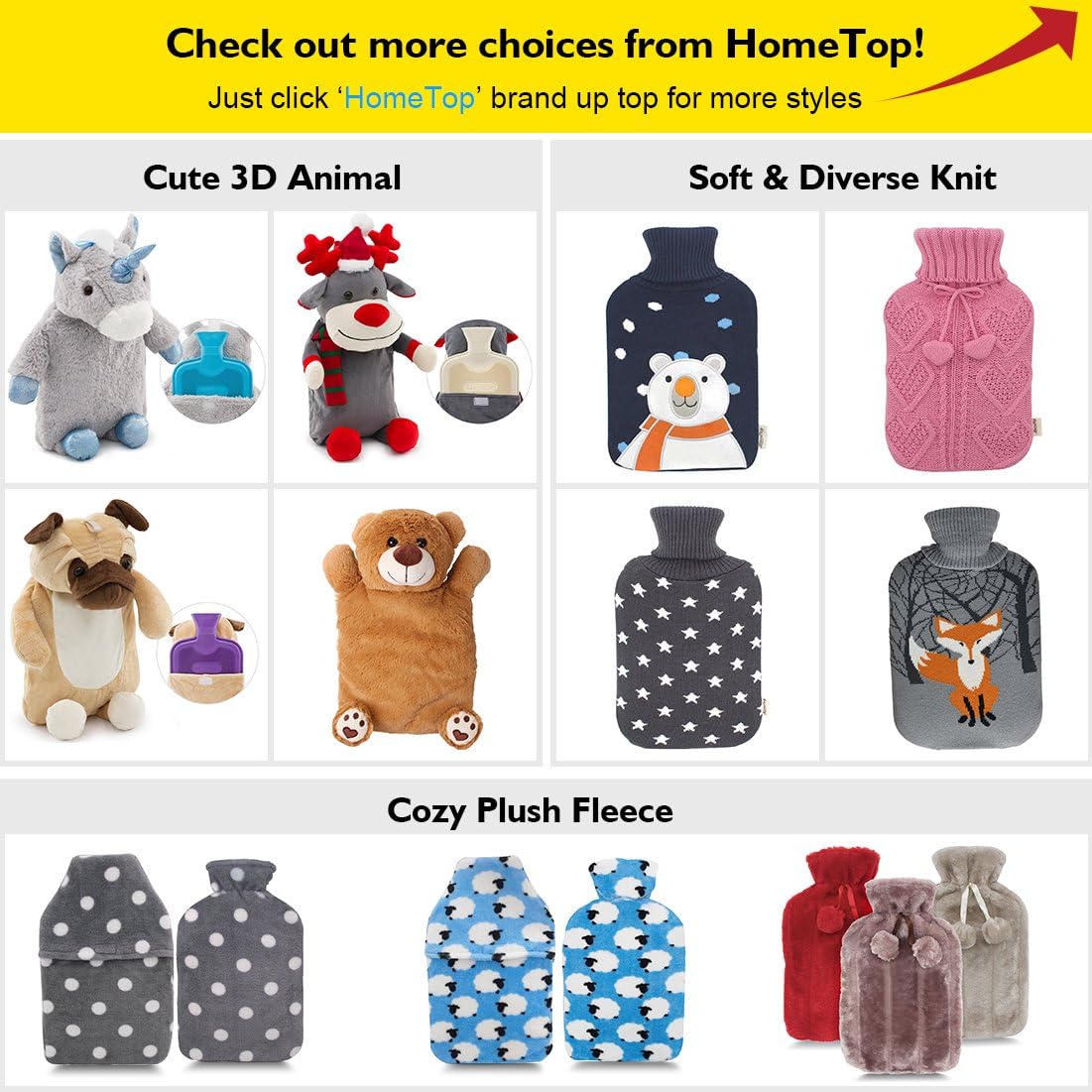 HomeTop Premium Classic Rubber Hot or Cold Water Bottle with Soft Fleece Cover (2 Liters, Purple/Gray Polka Dot): Health & Personal Care