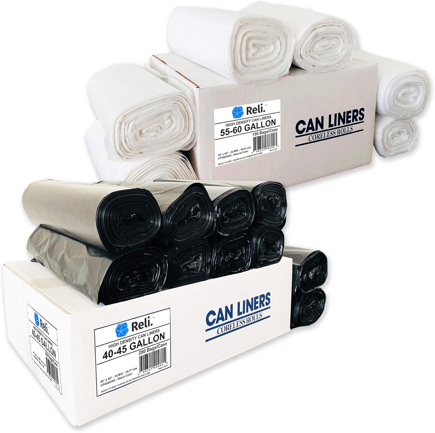 40-45 Gal Trash Bags (250 Bags) & 55 Gallon Trash Bags (150 Bags)