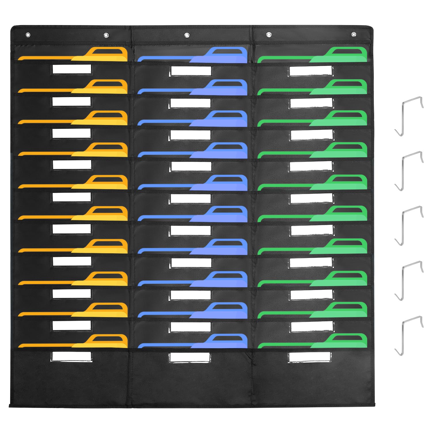 QWORK® 30 Pocket File Storage , Storage Pocket Chart , Hanging File Organizer , with Cards & Hooks for Classroom, Office, & Home Storage