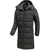 CTFASHION Men's Winter Coat Extra Long Puffer Jacket Waterproof Thicken Parka Insulated Outerwear with Removable Hood