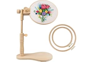 EMBHAND Embroidery Hoop Stand Adjustable - Rotated Embroidery Frame Stand with 6'' 8'' Embroidery Hoops, Cross Stitch Stand, Wood Embroidery Hoop Holder, Embroidery Stands for Hand Work