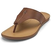 OluKai Ho'opio Mele Women's Leather Flip-Flop Sandal | Premium Full-Grain Leather, Comfortable Arch Support for Everyday Style