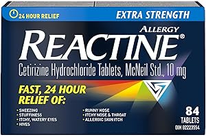 Reactine Extra Strength Antihistamine Tablets - 10mg Cetirizine Hydrochloride - 24 Hour Allergy Relief Medicine - 84 Count