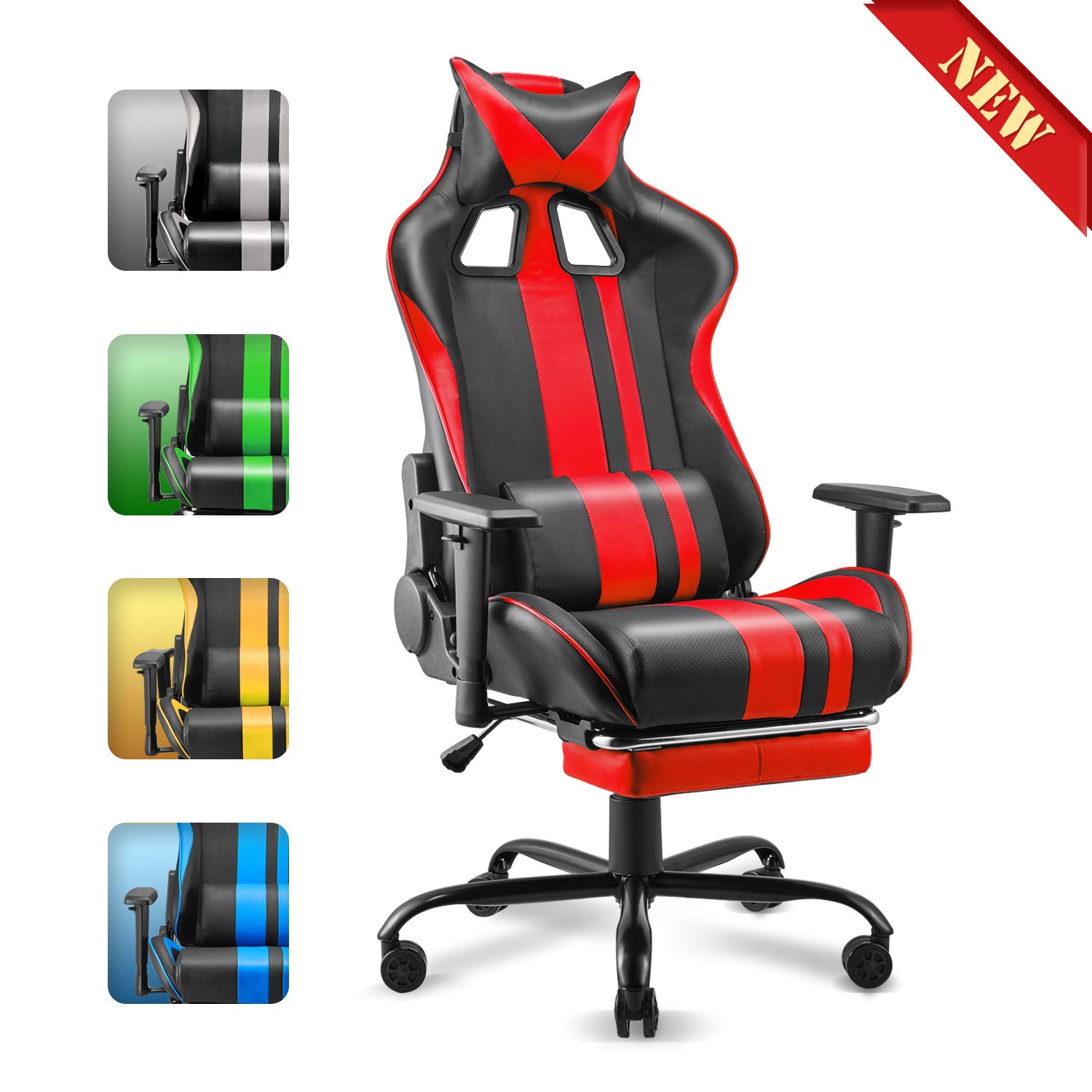 SoontransPC Computer Chair,Red Gaming Chair,High Back Gamer Chair,PU Leather Game Chair with Footrest,Adjustable Height Armrest,Headrest and Lumbar Support,180° Tiltable(Flame Red)