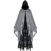 Geyoga Grim Reaper Costume Scary Hooded Cape Witch Costume Hooded Cape for Adult Women Man Cosplay Props