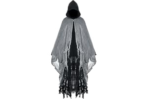 Geyoga Grim Reaper Costume Scary Hooded Cape Witch Costume Hooded Cape for Adult Women Man Cosplay Props