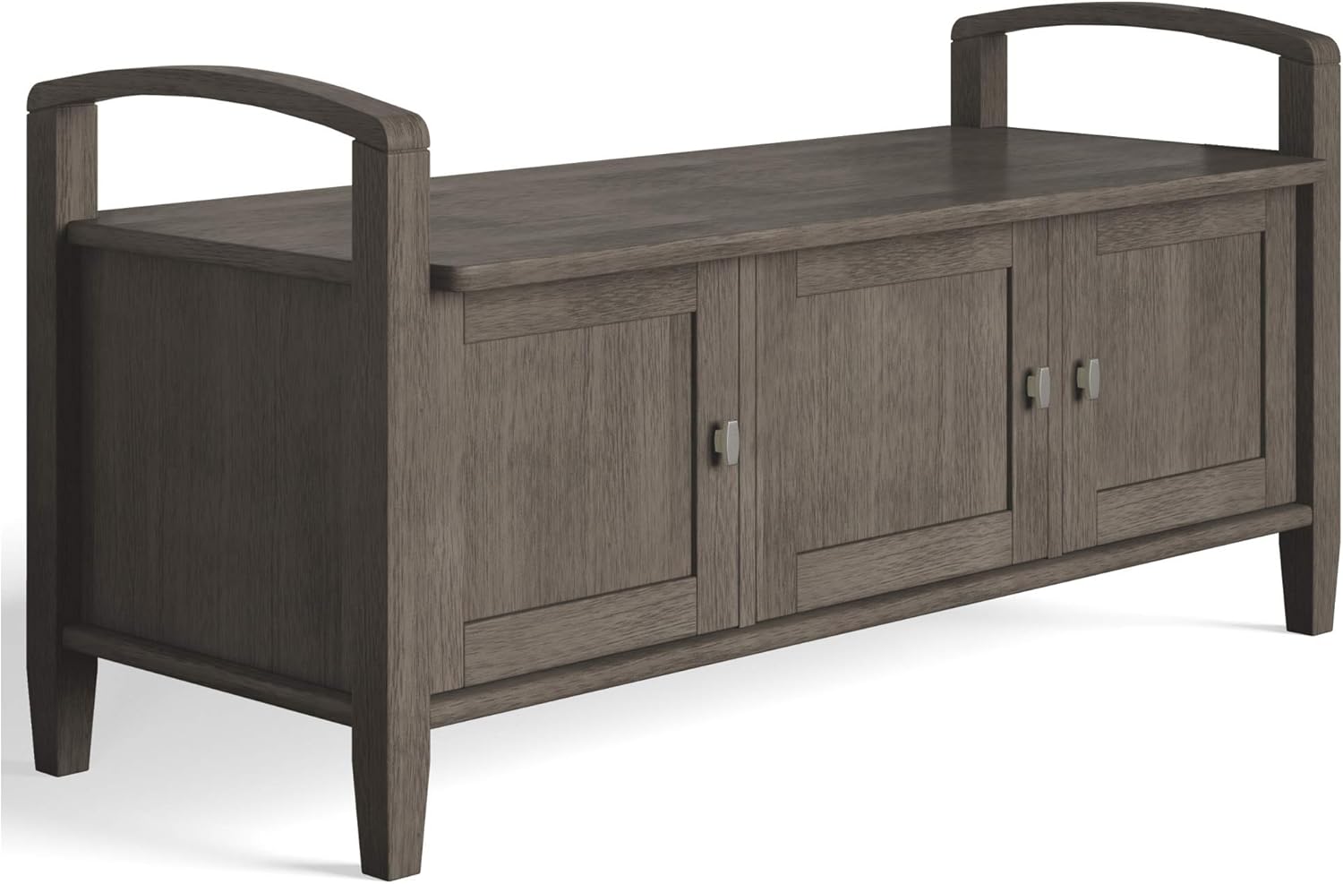 Simpli Home Warm SOLID WOOD 44 inch Wide Entryway Storage Bench with 3 Doors, Multifunctional, Rustic, in Farmhouse Grey: Furniture & Decor