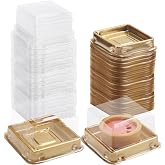 Hewnda Square Mooncake Containers | Clear PET Lid, Gold Base, Plastic Trays