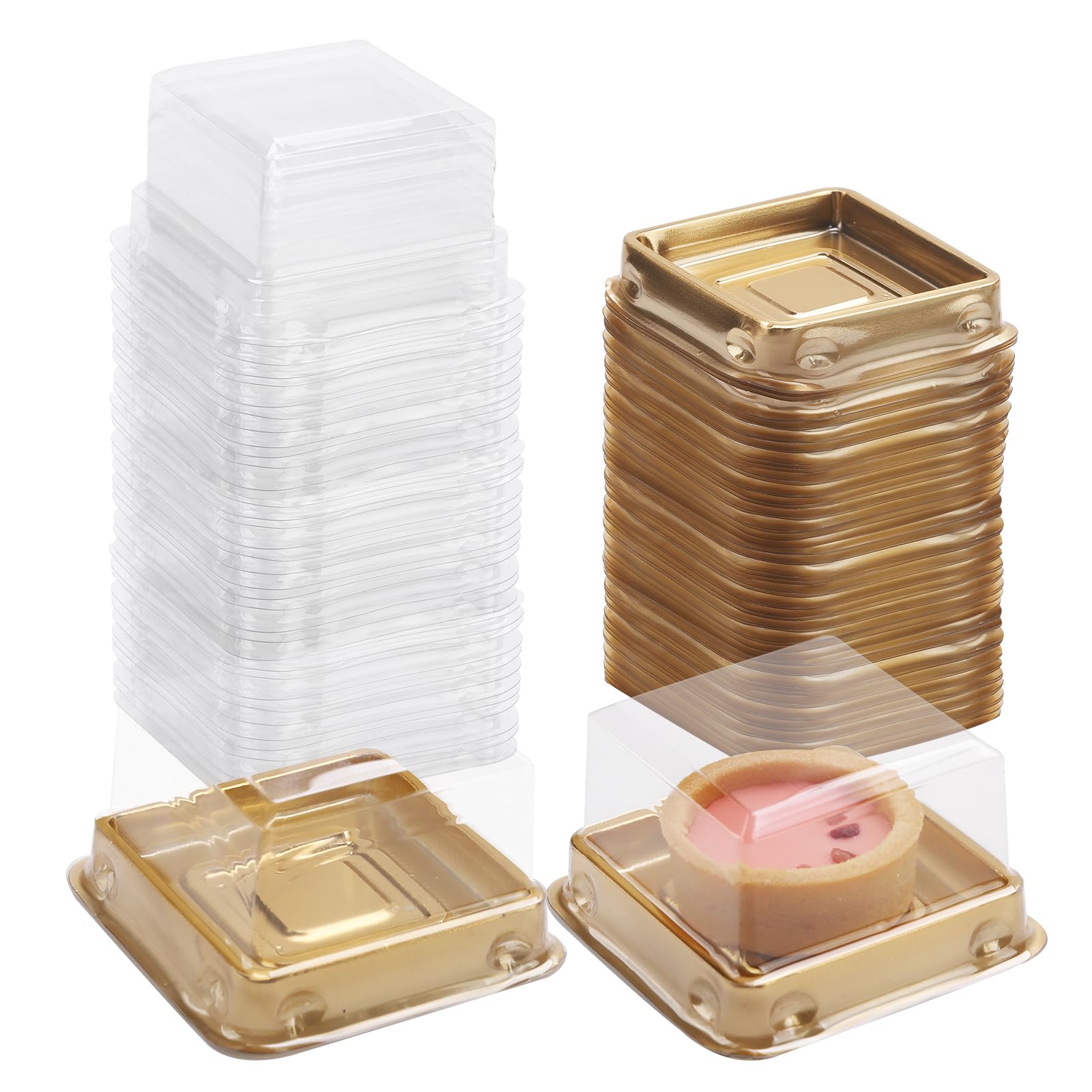 Photo 1 of 50 Pack Gold bottom Clear cover plastic mini cake box - muffin box - moon cake box - mung bean cake snow Mei Niang box?bottom 2 1/2 Inch X high 1-1/2 Inch?