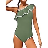 TyeSmo Girls Swimsuit One Piece Swimsuits Ruffle Kids Bathing Suit for Girls Solid Color Adjustable Straps Padded Swimwear