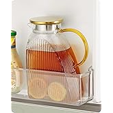 Baffect Water Pitcher, High Borosilicate Glass Jug with Stainless Steel Lid, Leakproof Fridge Door Carafe for Hot or Cold Beverage Vertical Pattern (1.8 L/63 oz.)